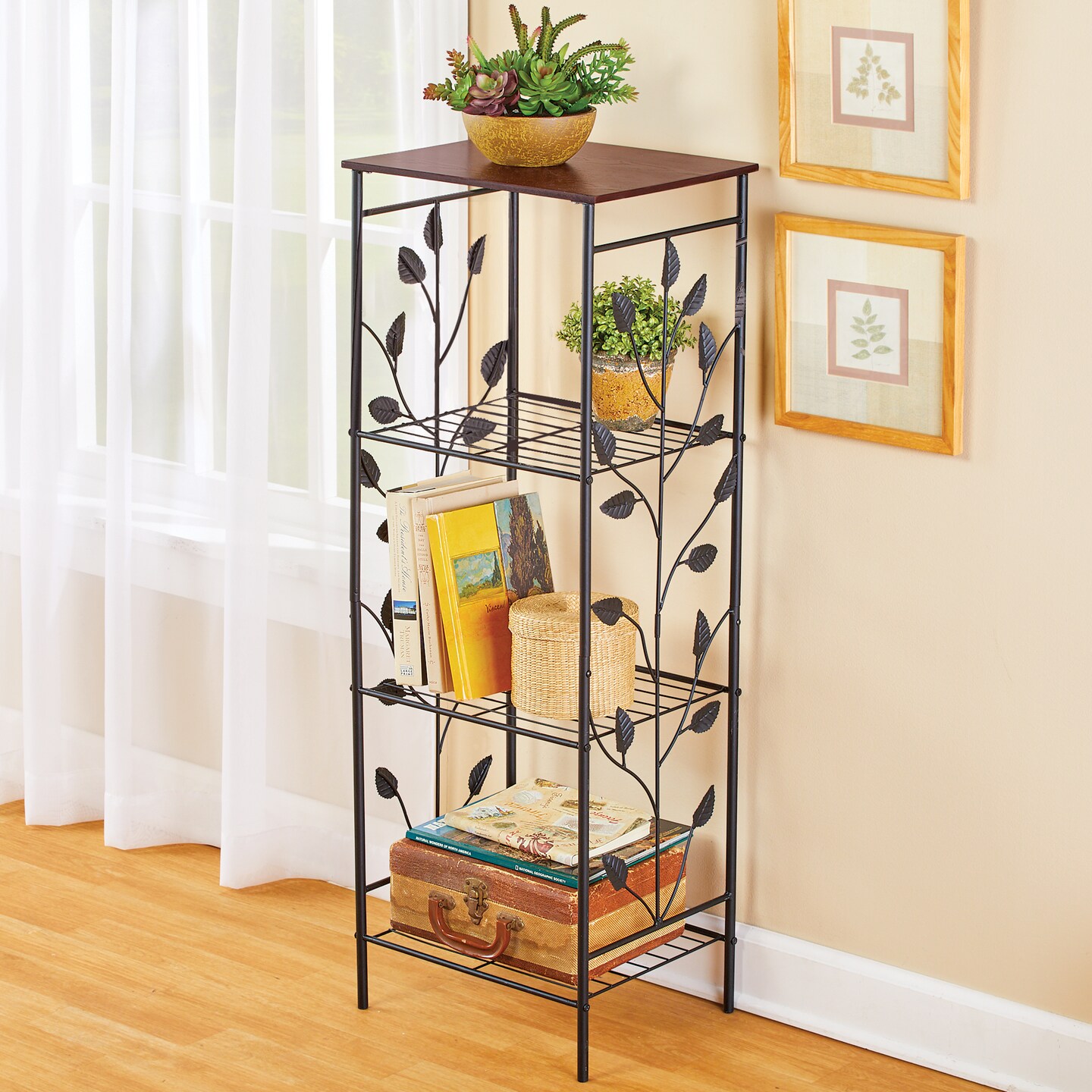 Collections Etc Climbing Leaf Design 4-Tier Metal Accent Shelf