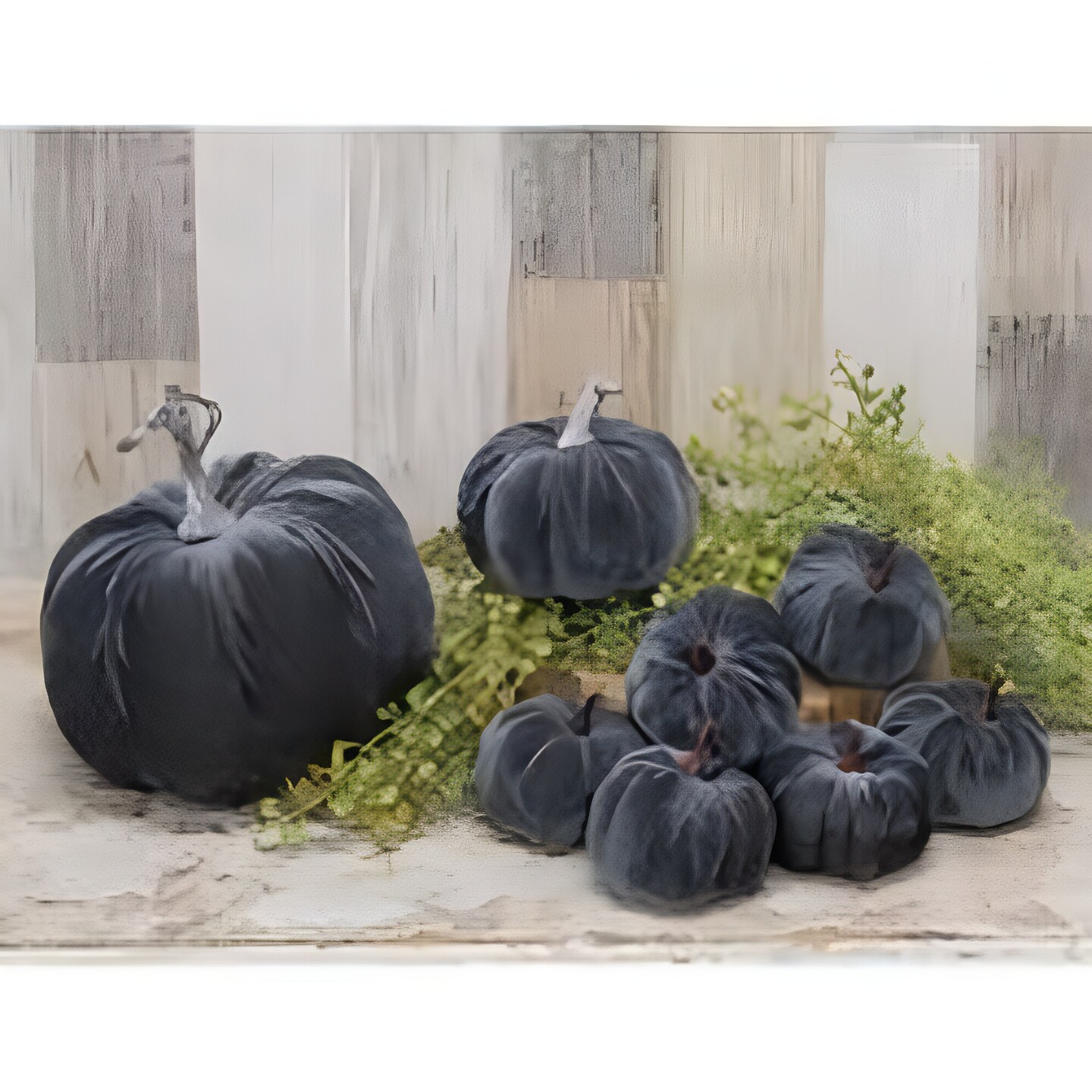 Grey Velvet Foam Pumpkin with Distressed Stem, Fall Accent Decor