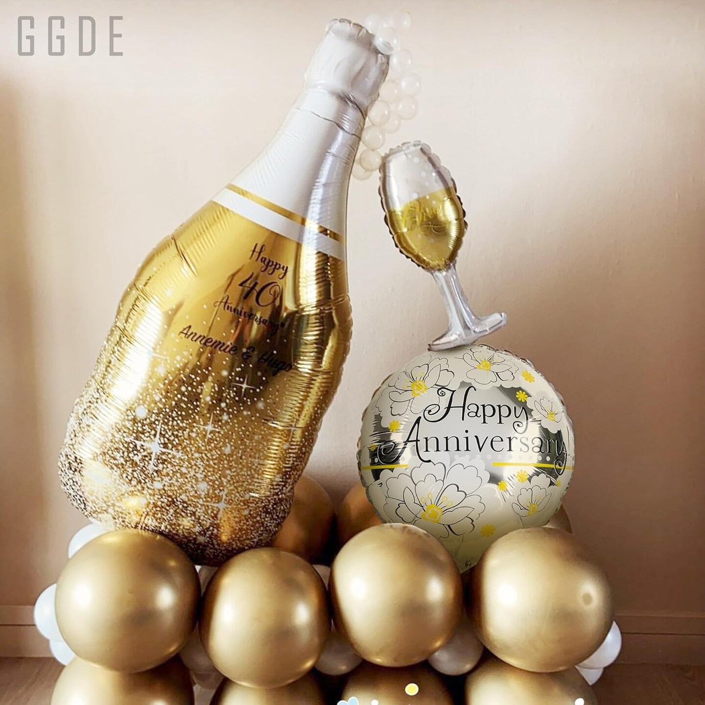 6 Pcs Anniversary Mylar Balloons Round Foil Helium Balloon (Anniversary 8)