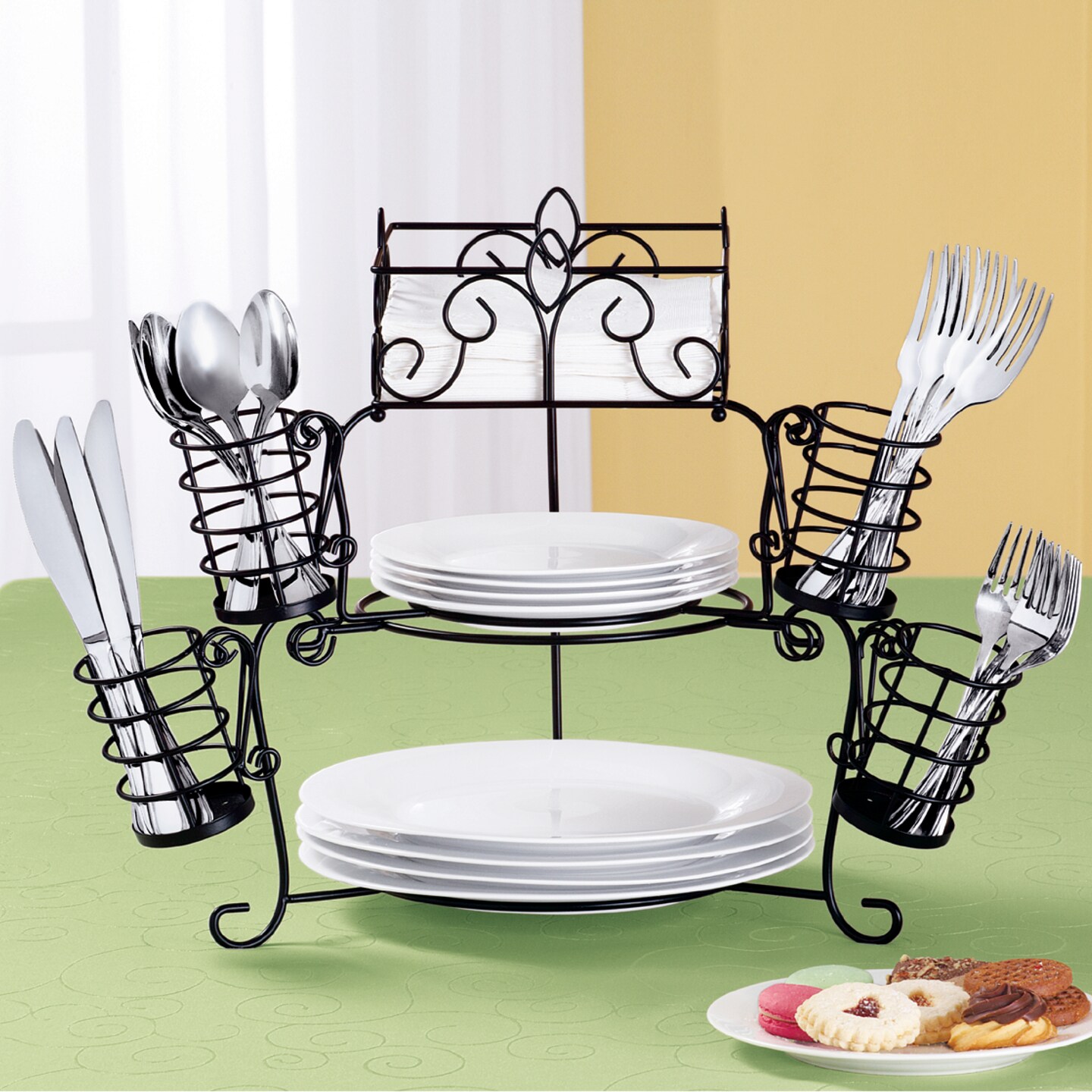 Collections Etc 7-Piece Buffet Organizer with Napkin and Utensil Holders