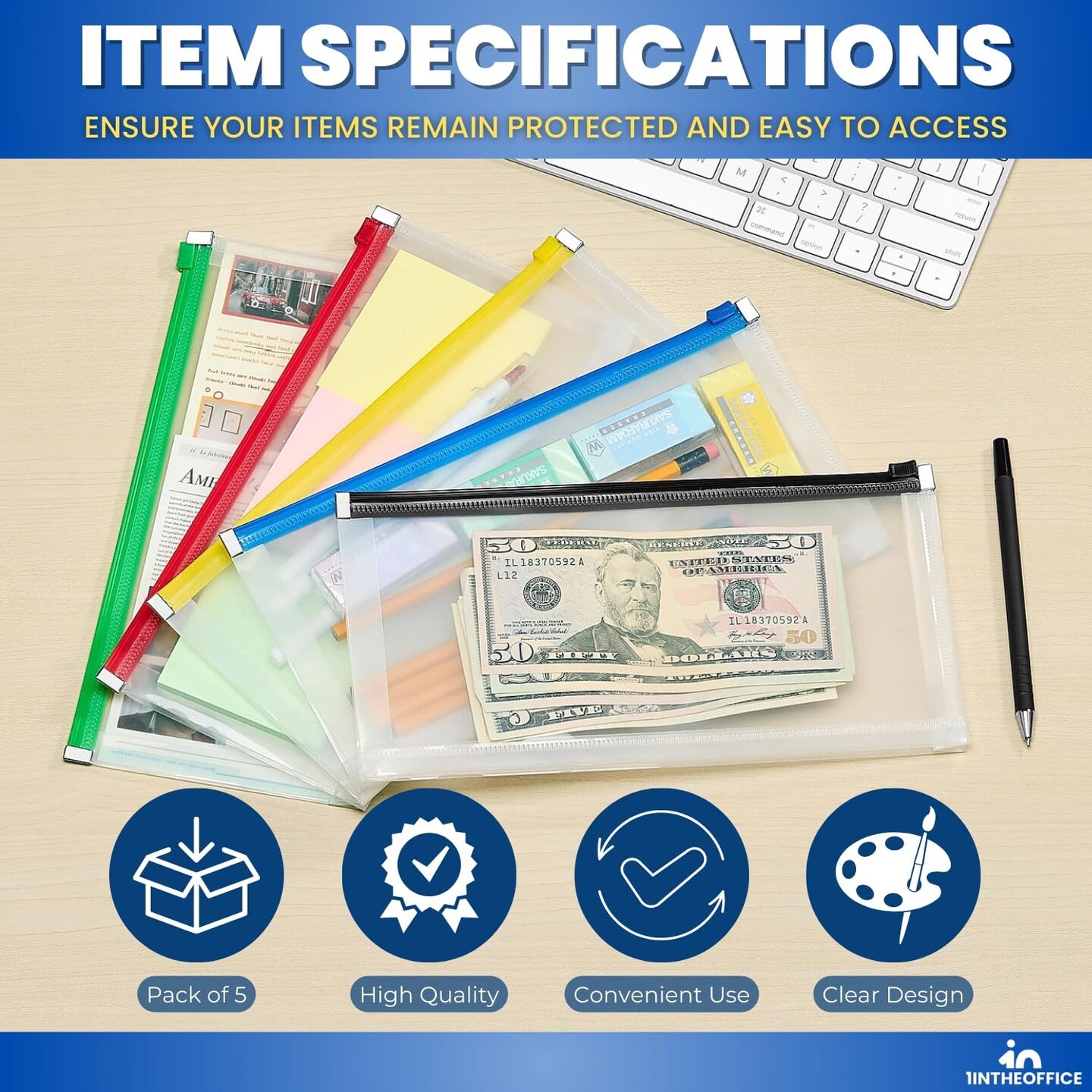Plastic Filing Envelopes with Zipper Closure