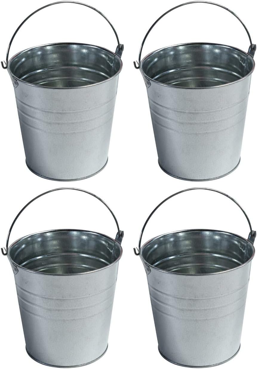 Regent 4 Metal Buckets 5 inch X 5 inch Galvanized Pail with handles for Wedding Decorations (Silver) 5"L x 3.8"W x 5"H