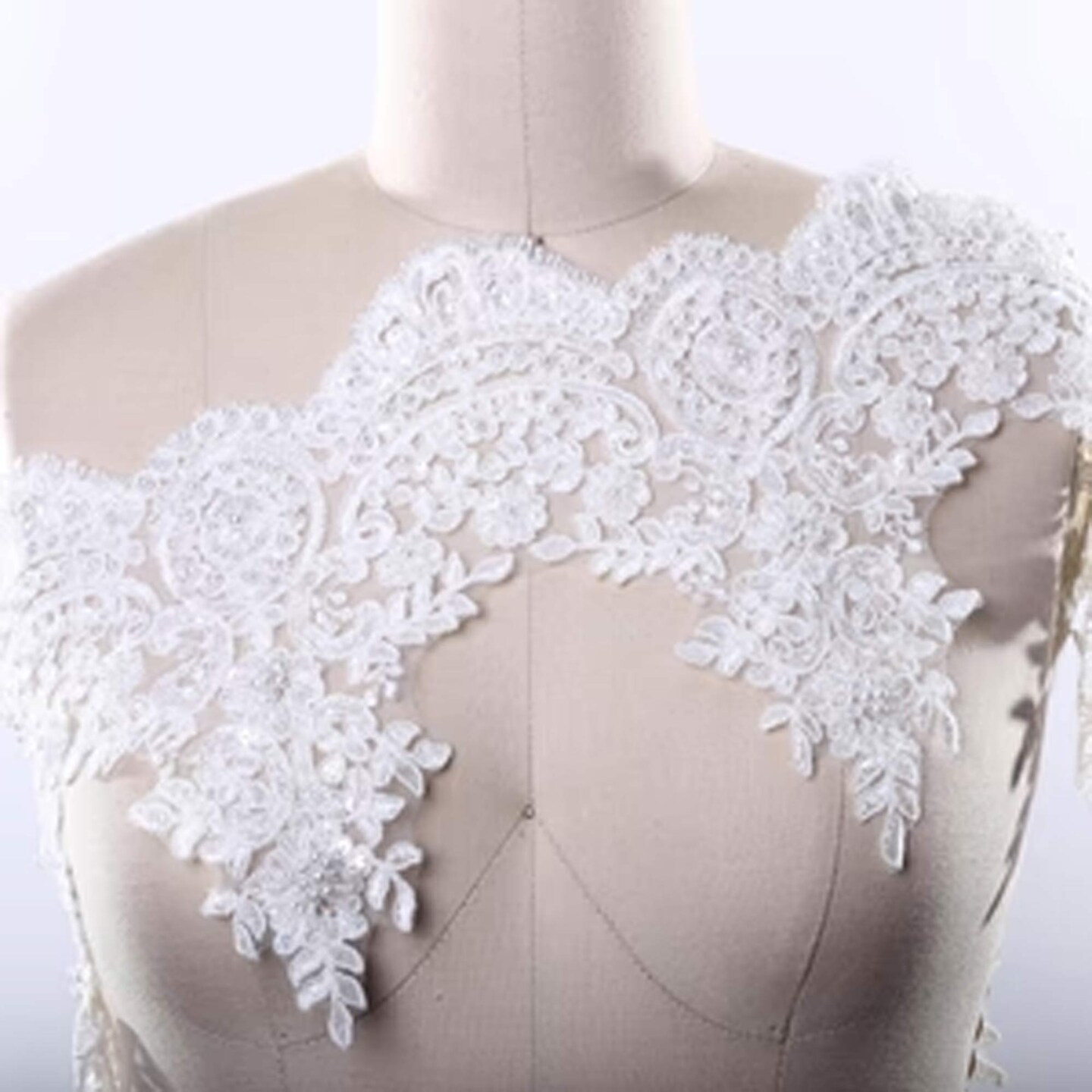 8 Inch White Pearl Bridal Lace Trim 1 Yard Sequins Beads Bridal Trim