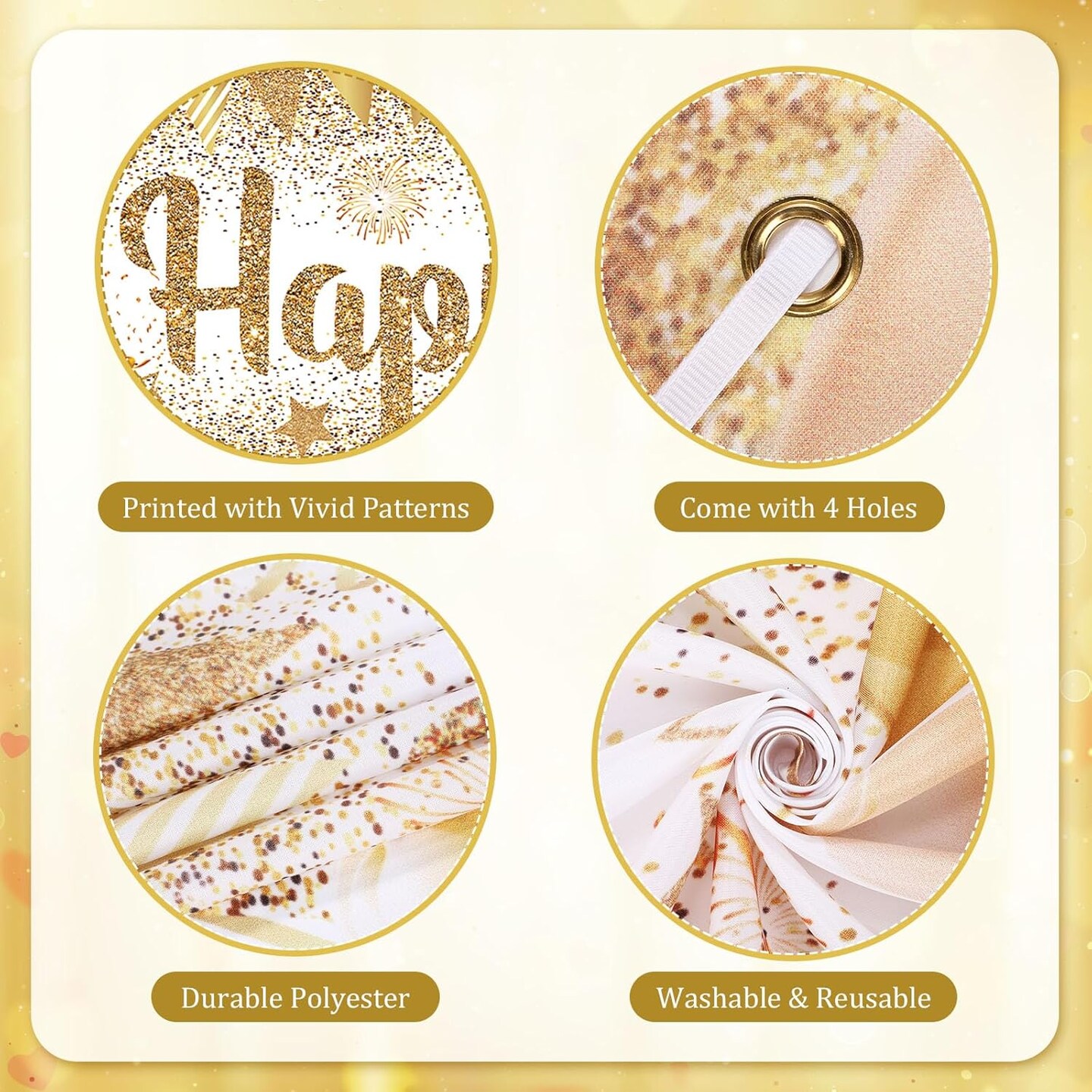 Happy Anniversary Decorations - Banner, White Gold with 18pcs Balloons & Confetti Set (White Gold Happy Anniversary)