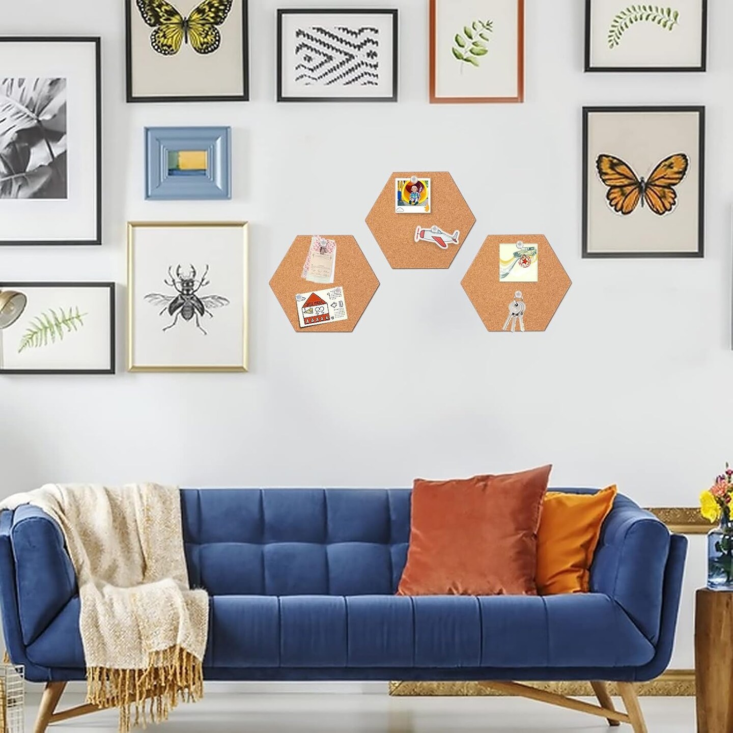 50 Multi-Color Push Pins- 3 Pack Self-Adhesive Cork Board Tiles Hexagonal Cork Board Mini (Brown) 4 x8 Inch