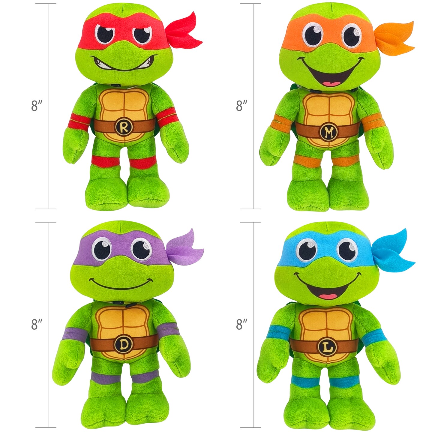 Legend Toys TMNT 8&#x201D; Basic Plush Starter 4-Pack, Leonardo, Donatello, Raphael and Michelangelo - Officially Licensed
