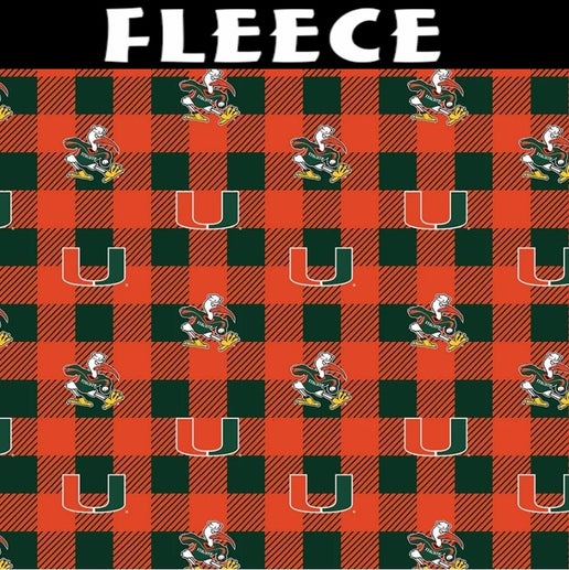 Licensed NCAA University of Miami Buffalo Plaid Fleece MIA-1190 Fabric by the Yard