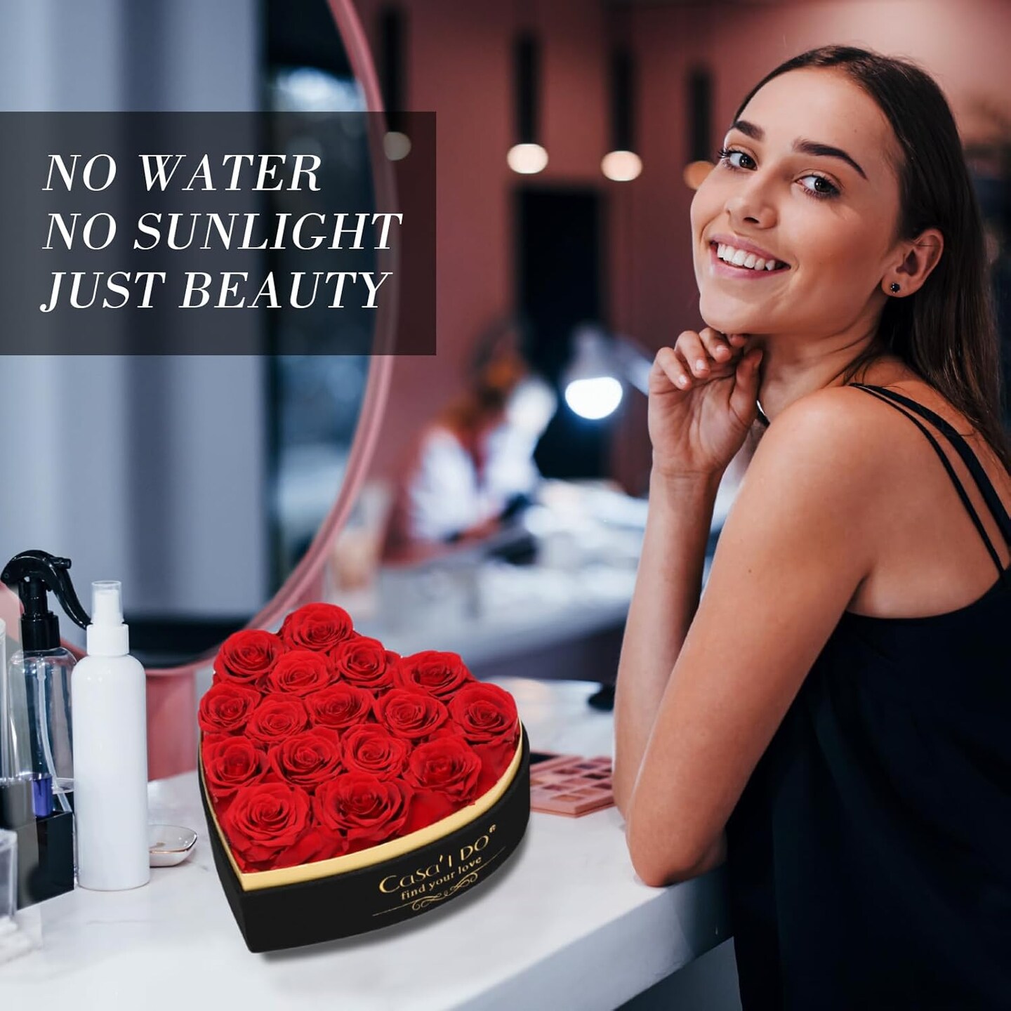 Preserved Roses Flowers for Delivery 16 Pcs, Forever Flores in Heart Box