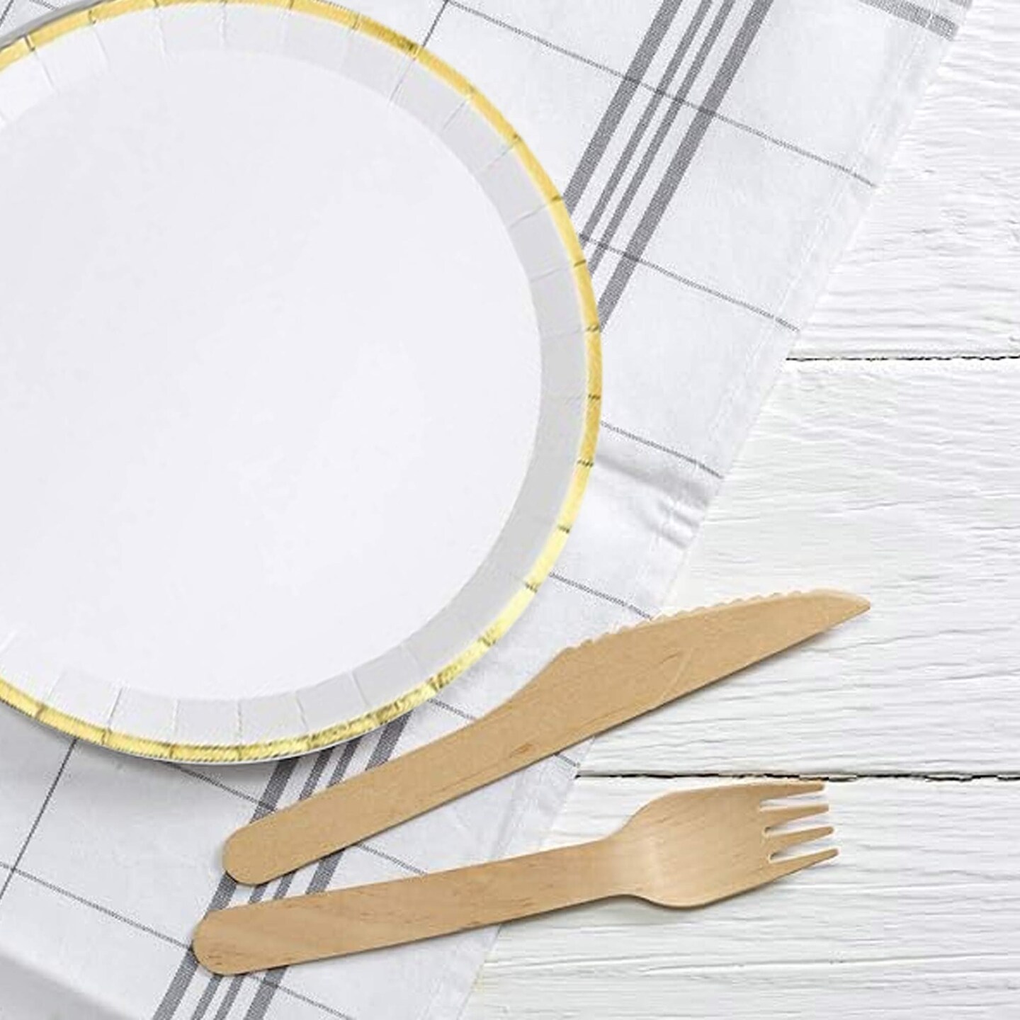 10 Count White Gold Large Paper Plates 9.25 Inch Elegant Party Plates for Events and Dining