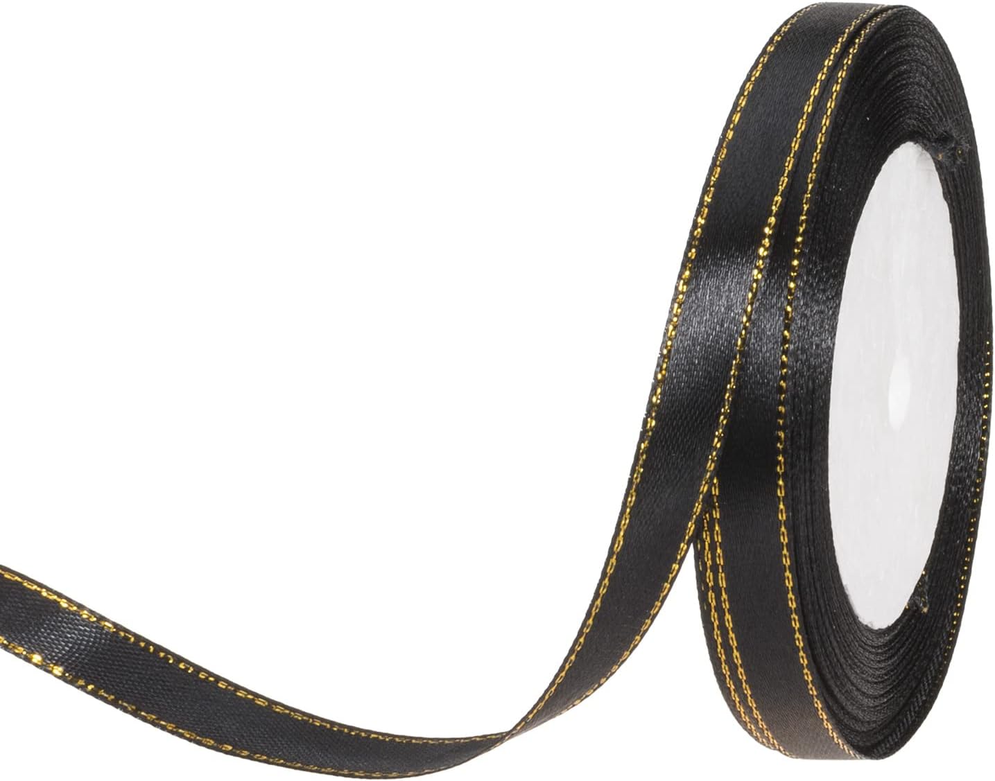 50 Yards 3/8 Inch Black Satin Ribbon with Gold Edges (Black) 900"L x 0.38"W