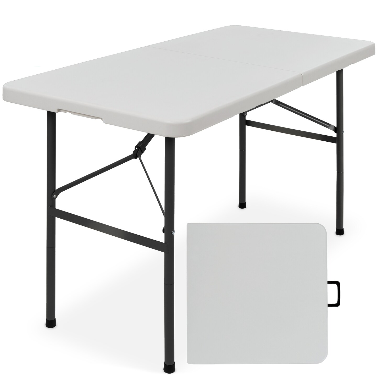 Best Choice Products 4ft Plastic Folding Table, Indoor Outdoor Heavy Duty Portable w/ Handle, Lock for Picnic
