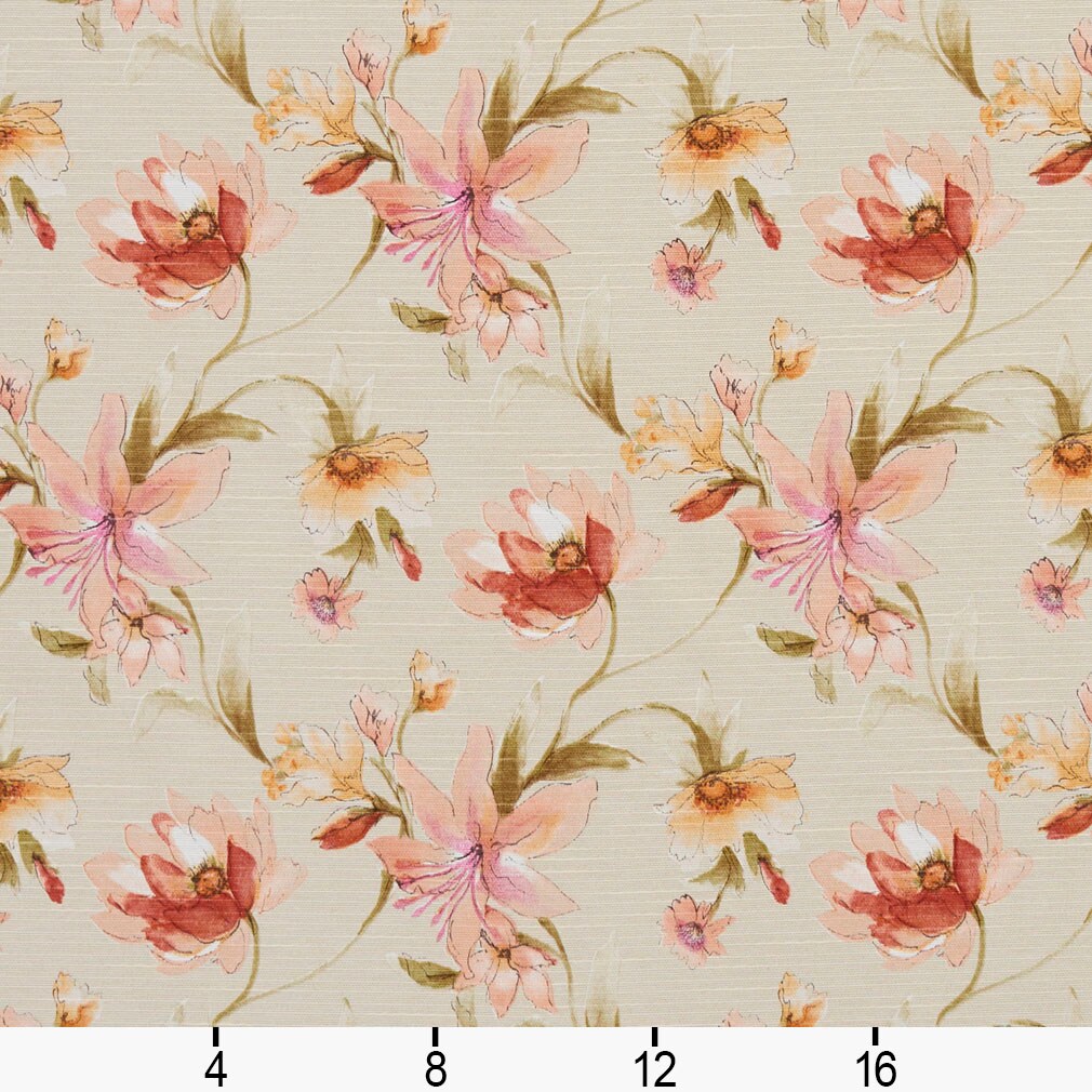 Upholstery Fabric - Coral & Peach Floral Upholstery Fabric 54 Inches"