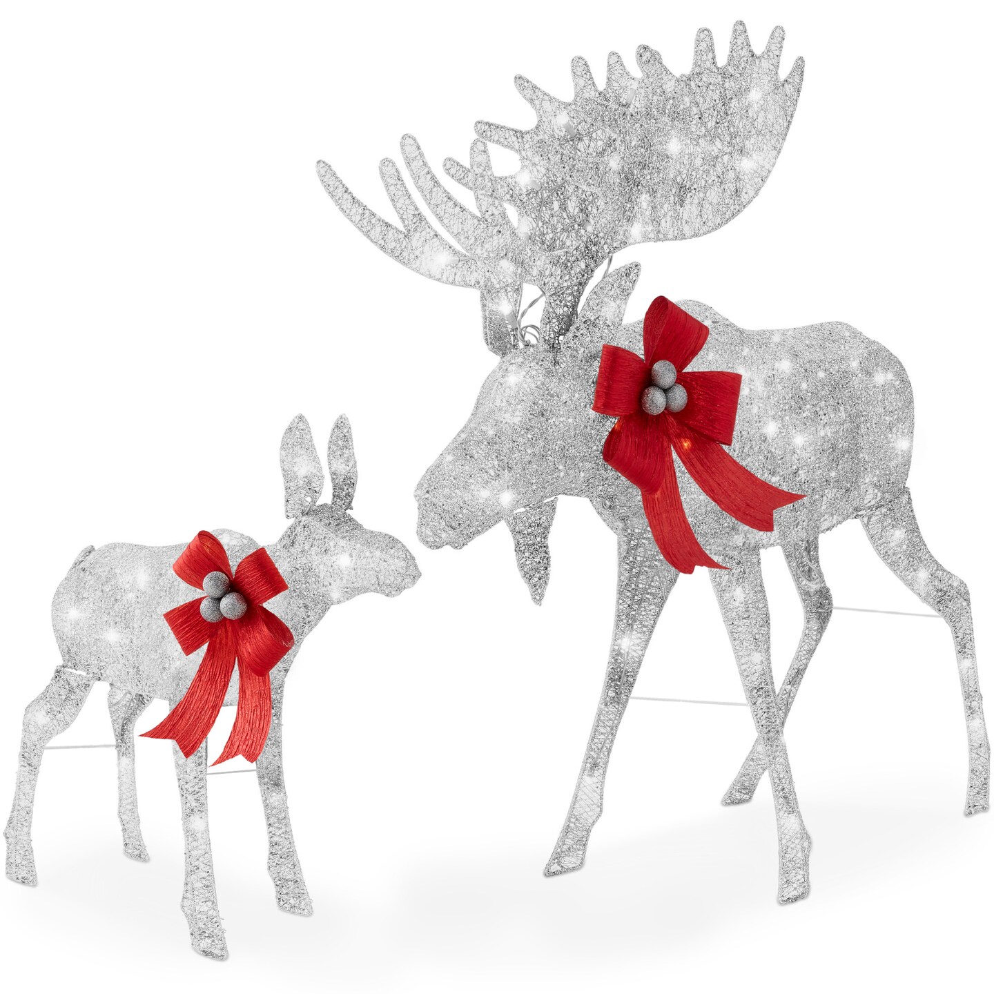 Best Choice Products 2-Piece Moose Family Lighted Christmas Yard D&#xE9;cor Set w/ 170 LED Lights, Stakes, Zip Ties