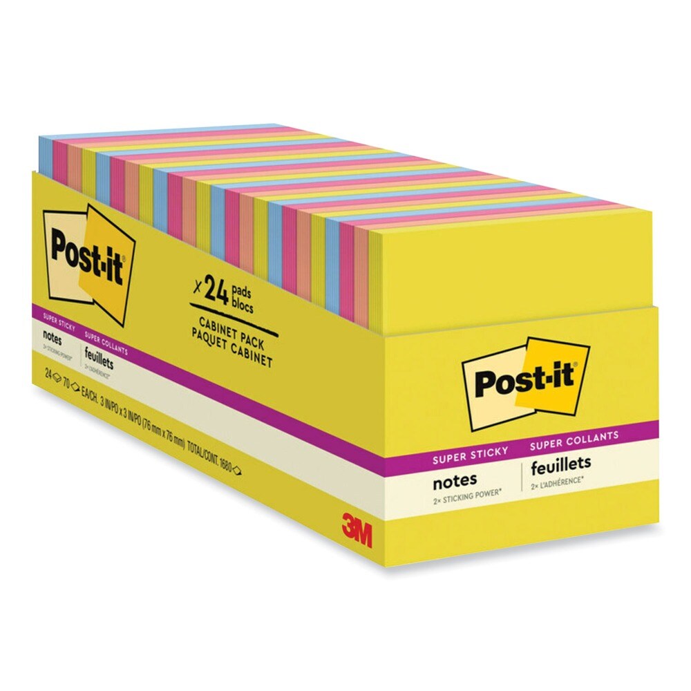 Post-it Notes Super Sticky 3 in. x 3 in. Note Pads - Summer Joy Collection Colors (24/Pack)