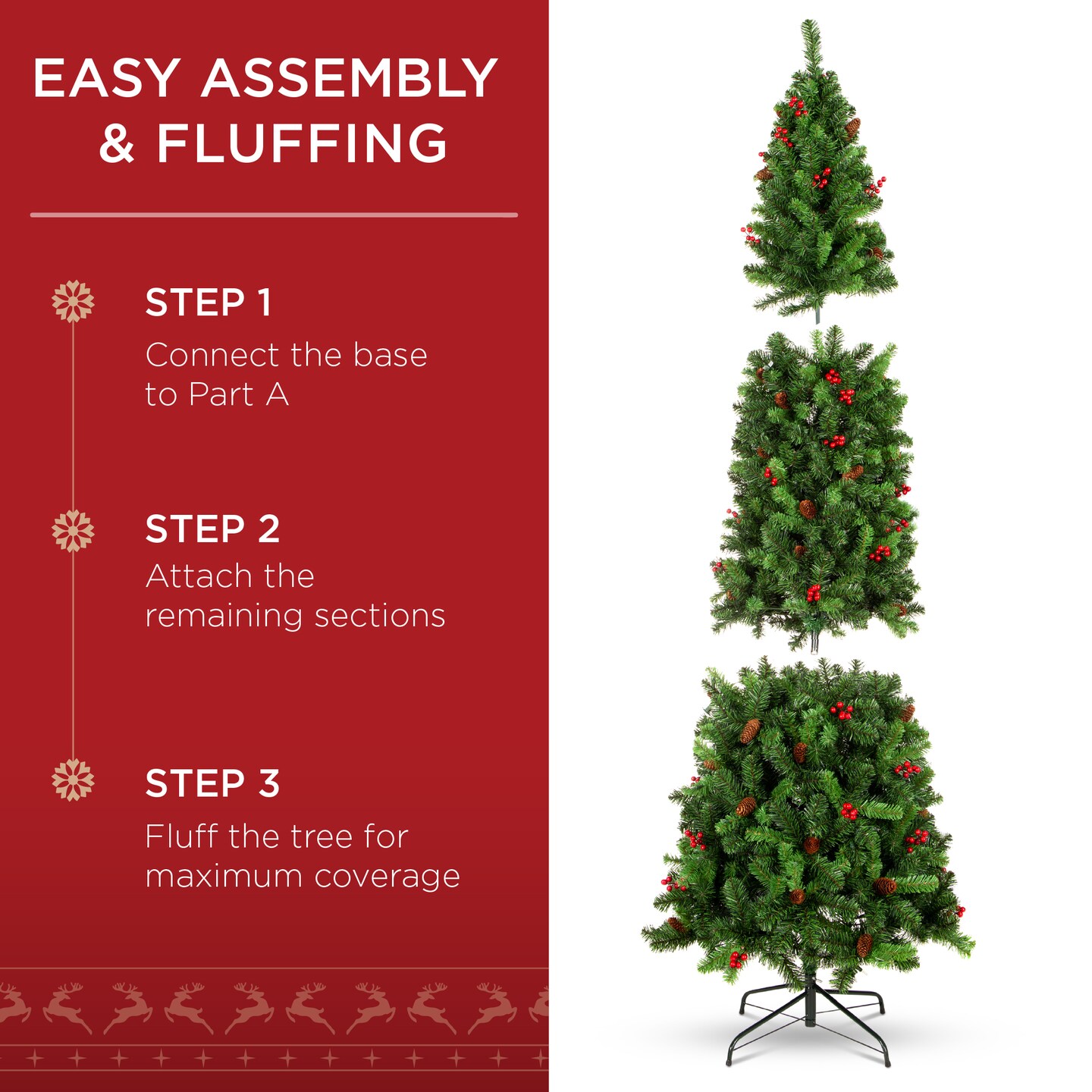Best Choice Products Pre-Lit Pencil Christmas Tree Pre-Decorated Holiday Accent w/ Base