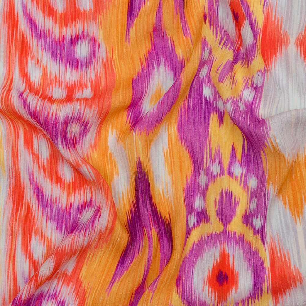 1 Yard Gauzy Wrinkled Rayon Woven Print Purple and Yellow Ikat Paisley Stripes 53 inch Width