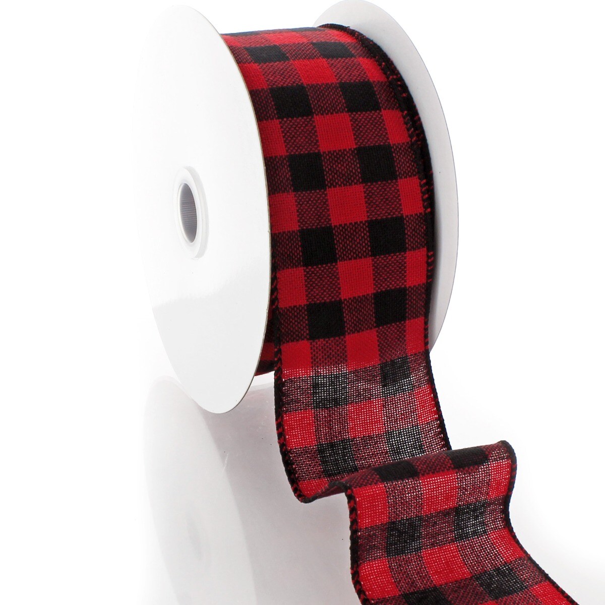 2 1/2&#x22; Wired Ribbon Buffalo Plaid Red/Black 10 Yards