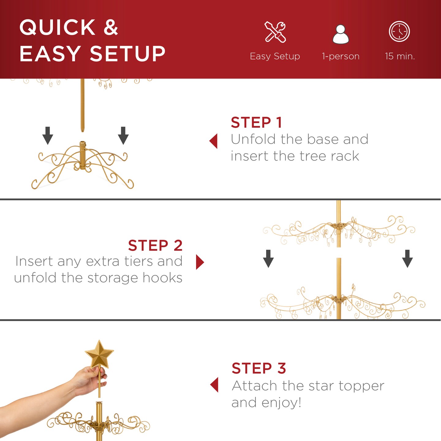Best Choice Products Wrought Iron Ornament Display Christmas Tree w/ Easy Assembly, Stand