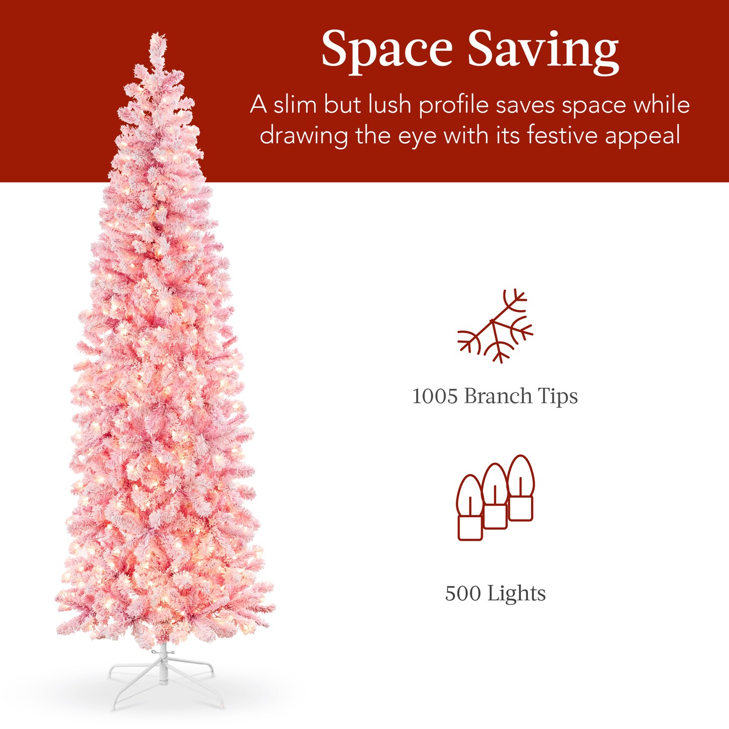 Best Choice Products Pink Pre-Lit Artificial Snow Flocked Pencil Christmas Tree Holiday Decoration