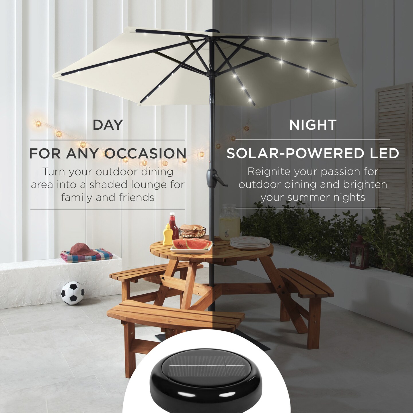 Best Choice Products 7.5ft Outdoor Solar Patio Umbrella for Deck, Pool w/ Tilt, Crank, LED Lights