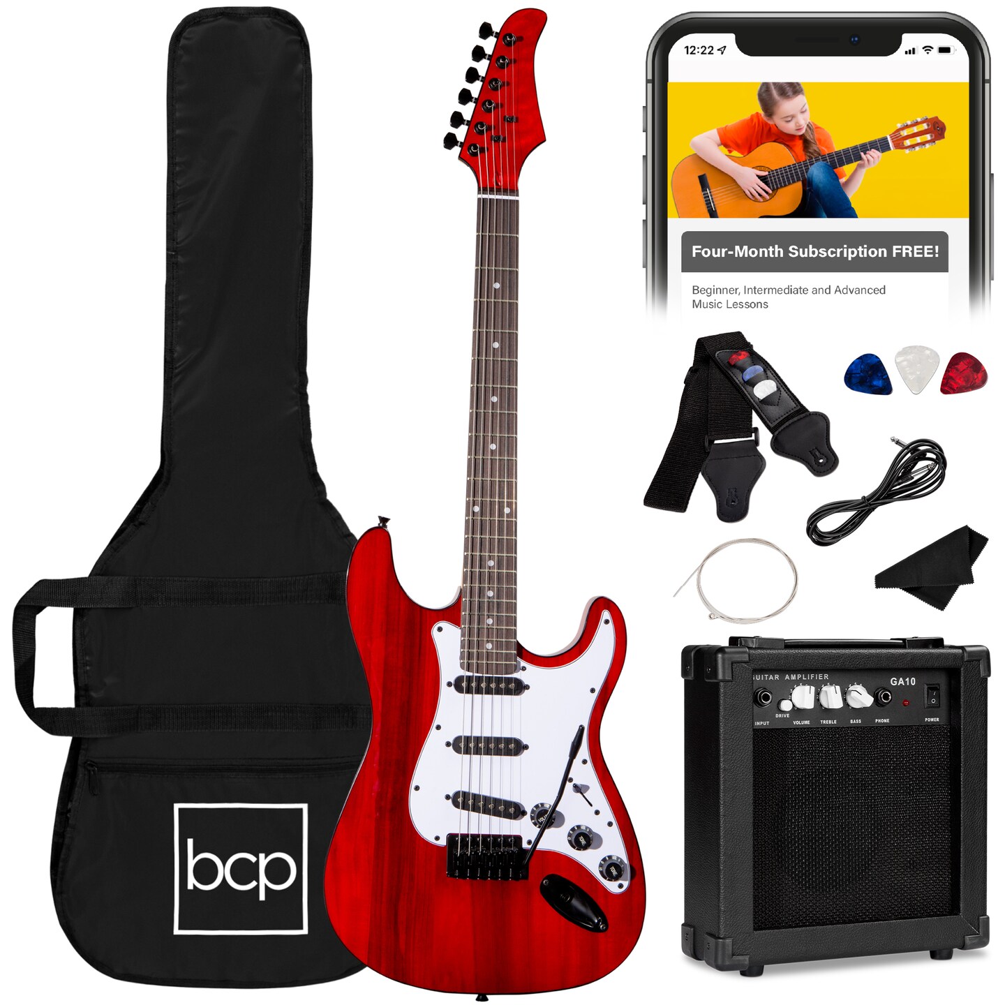 Best Choice Products 39in Full Size Beginner Electric Guitar Kit with Case, Strap, Amp, Whammy Bar