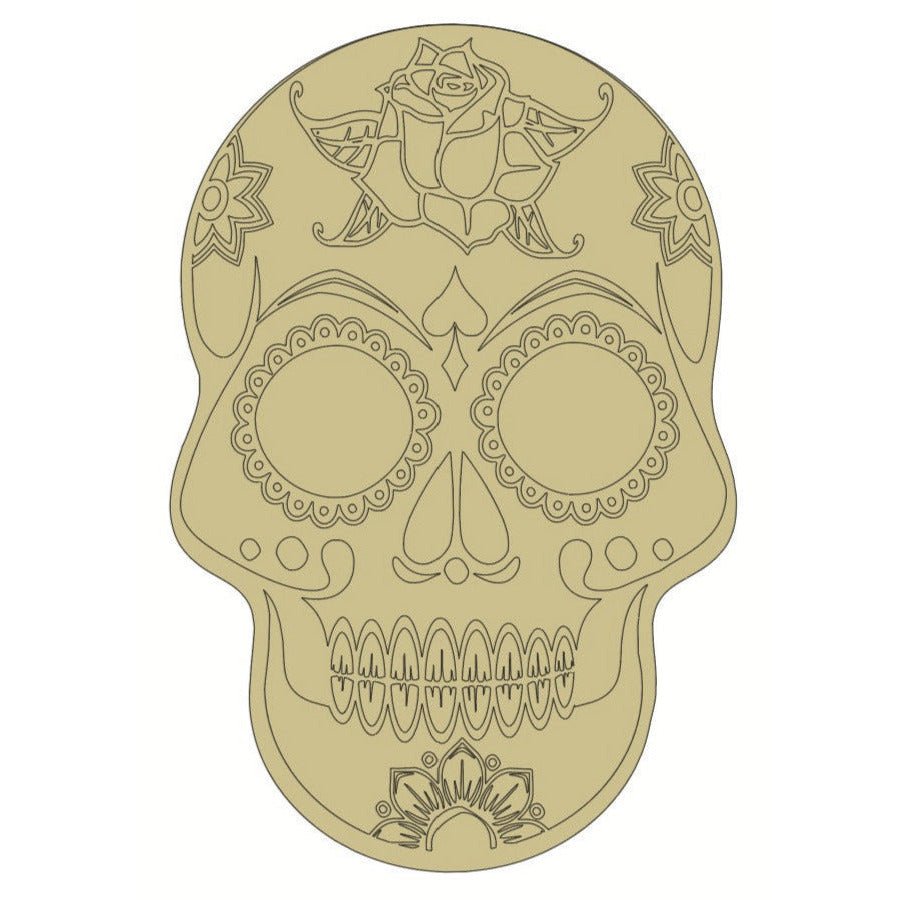 12&#x22; Sugar Skull (Rose Head) Wood Cutout - Unfinished Wood