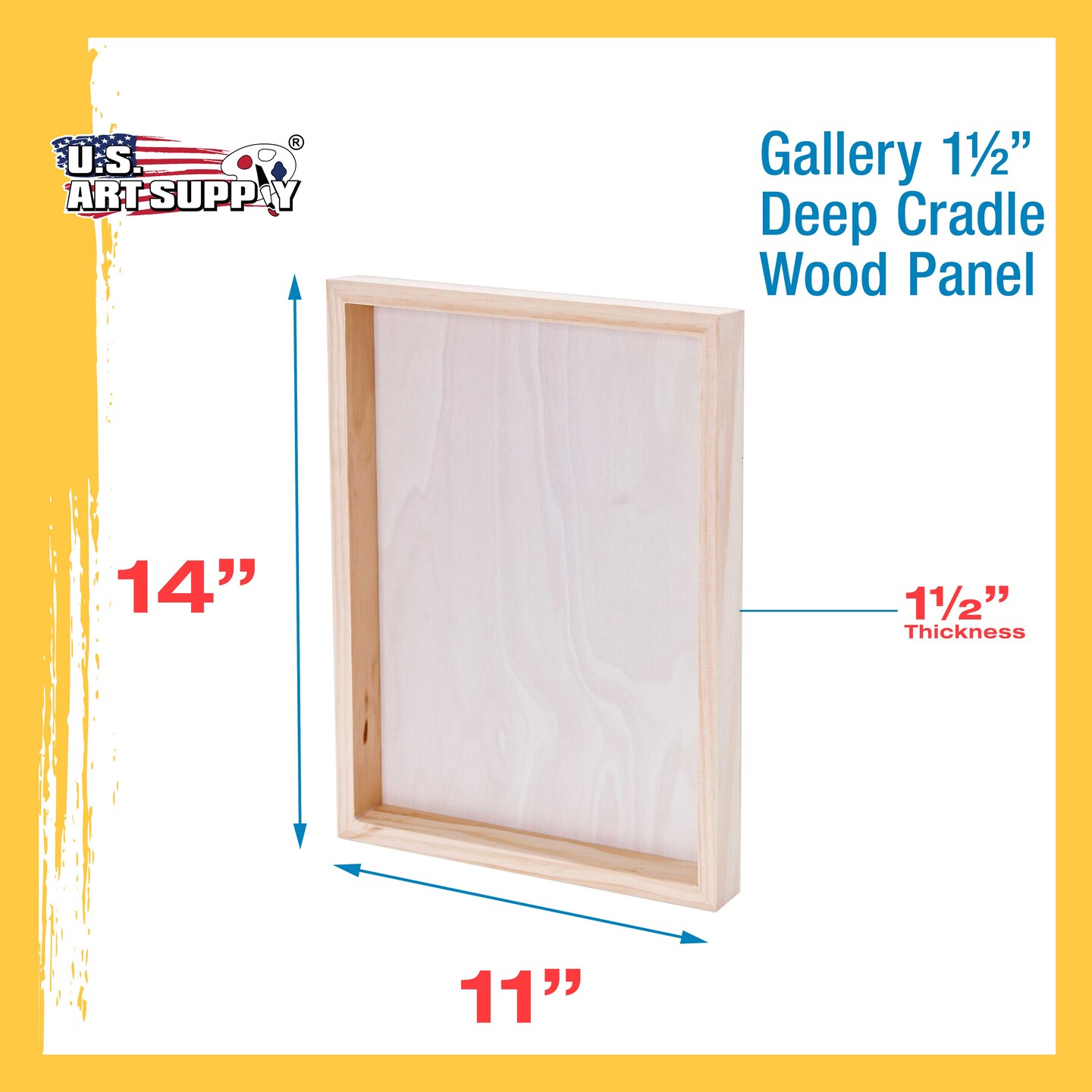 Unfinished Cradled Wood Panels for Painting, 3 Pack of 11x14 inch - Gallery Birch Wooden Canvas Boards 1-1/2&#x22; Deep - Mixed-Media Craft, Acrylic, Oil, Encaustic, Paint Pouring