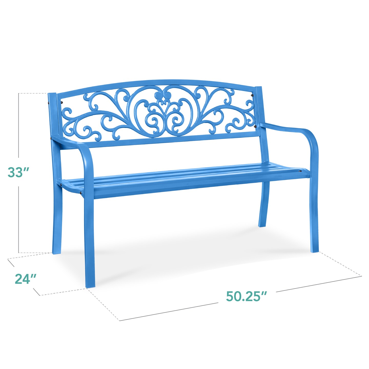 Best Choice Products Outdoor Steel Bench Garden Patio Porch Furniture w/ Floral Design Backrest