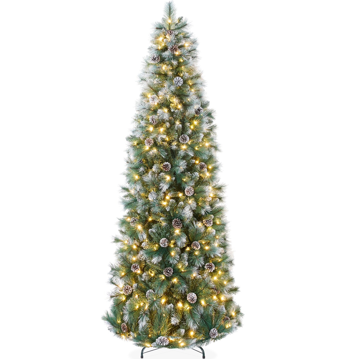 Best Choice Products Pre-Lit Artificial Scotch Pine Pencil Christmas Tree w/ LED Lights Metal Stand