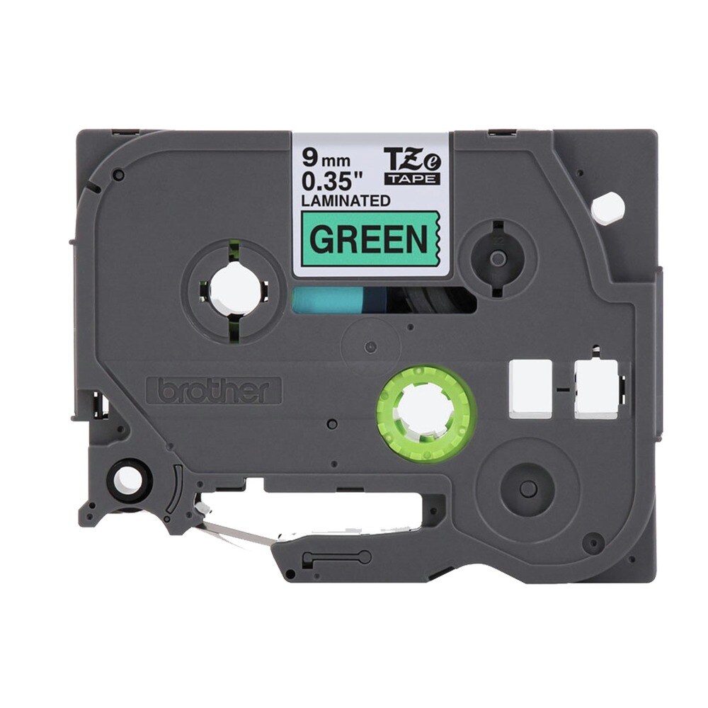 Brother P-Touch 0.35 in. x 26.2 ft. TZe Laminated Removable Label Tapes - Black on Green