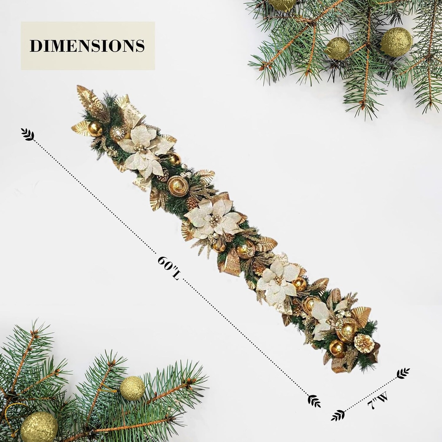 White Gold Poinsettia Garland - Handcrafted Christmas Garland - Holiday Tree