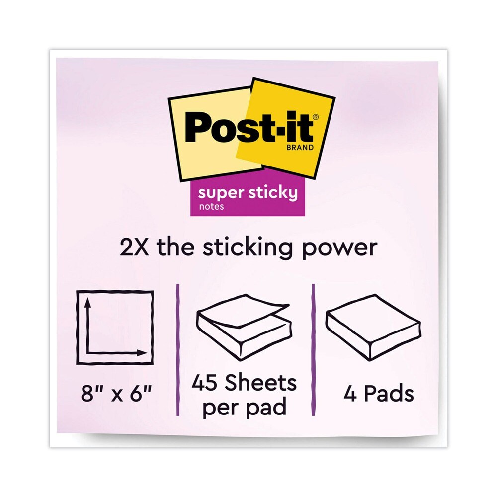 Post-it Notes Super Sticky 8 in. x 6 in. Meeting Notes - Energy Boost Collection Colors (4/Pack)