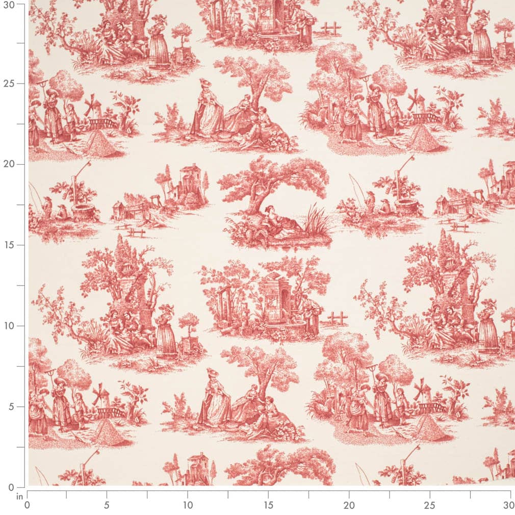 Upholstery Fabric - Red & Burgundy Toile Upholstery Fabric 54 Inches"