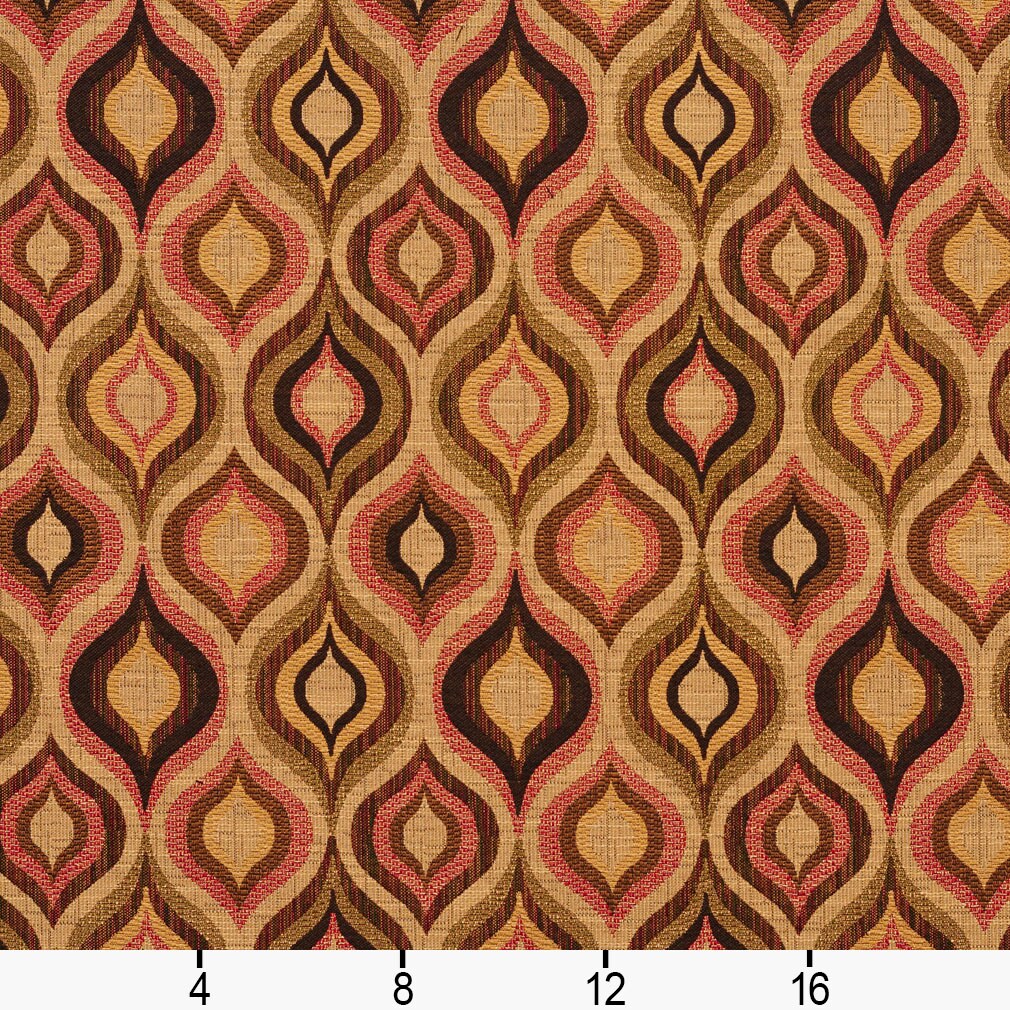 Tiki Lantern - Coral & Peach,Gold & Yellow Abstract & Geometric Upholstery Fabric 54 Inches"