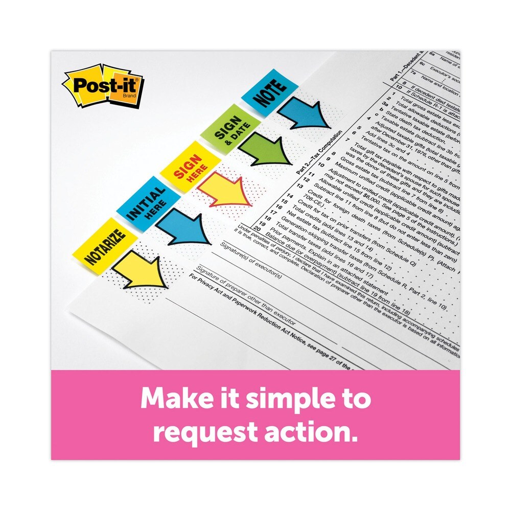 Post-it Flags 1 in. Notarize Arrow Message Page Flags - Yellow (100/Pack)