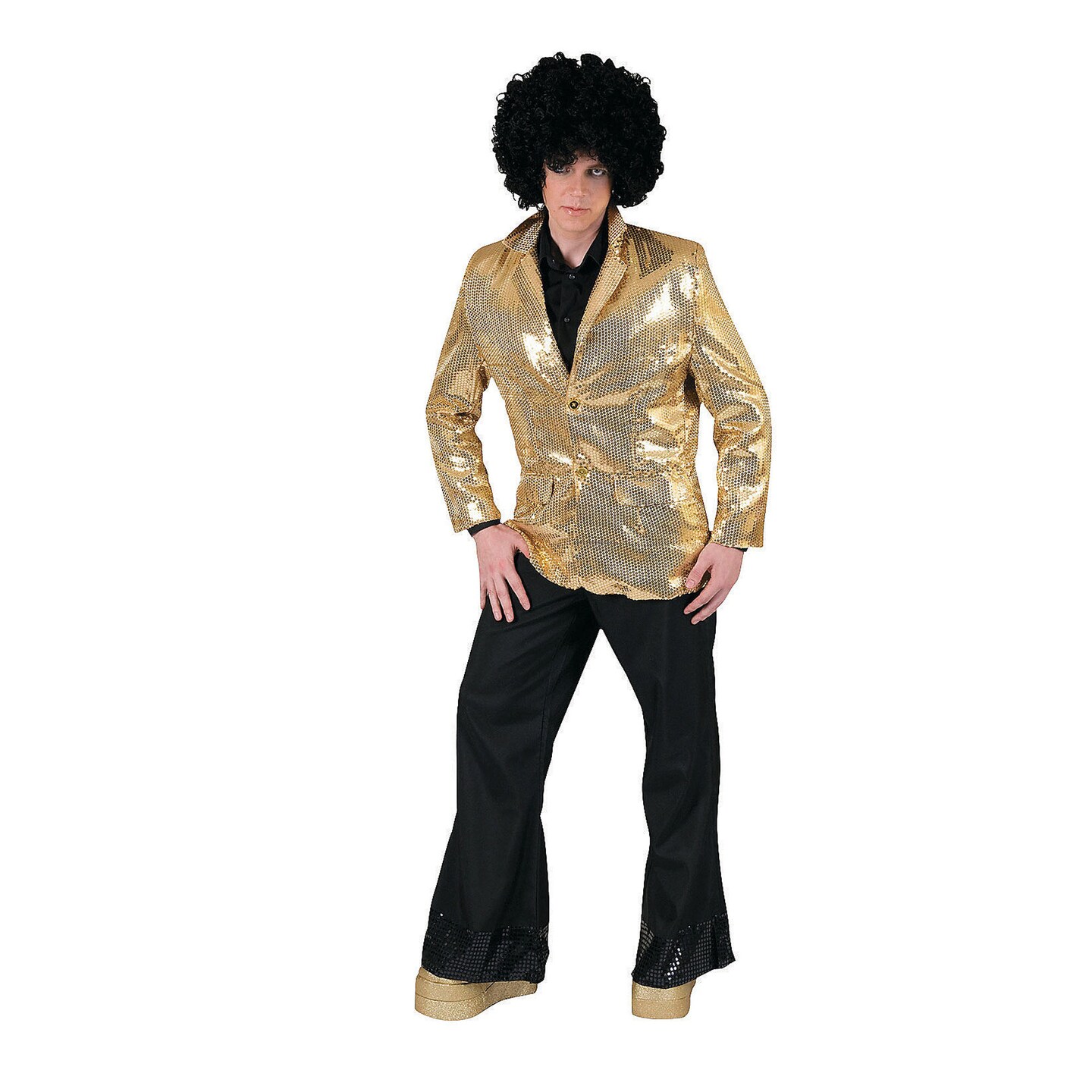 Men's Gold Disco Tuxedo Jacket Costume – Shiny 70s Party Sequin Blazer