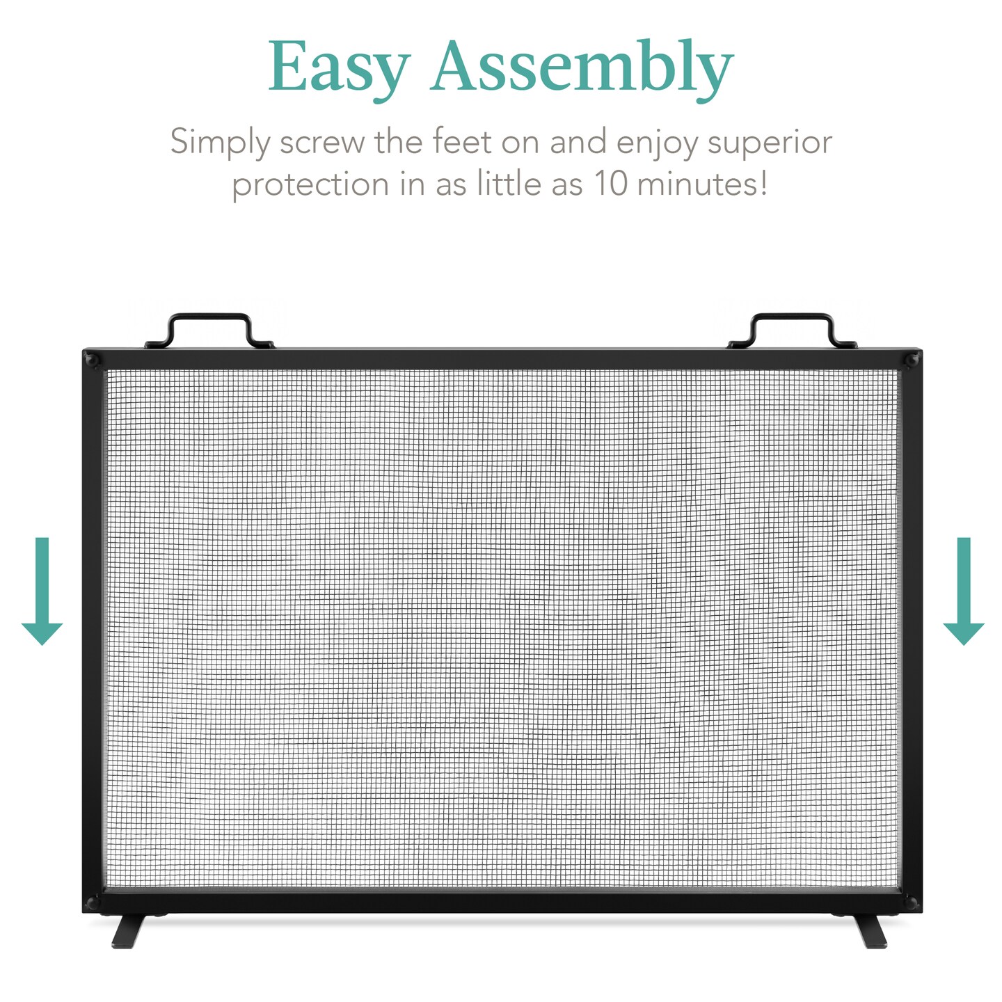 Best Choice Products 38x27in Single Panel Fireplace Screen Handcrafted Steel Mesh Spark Guard w/ Handles