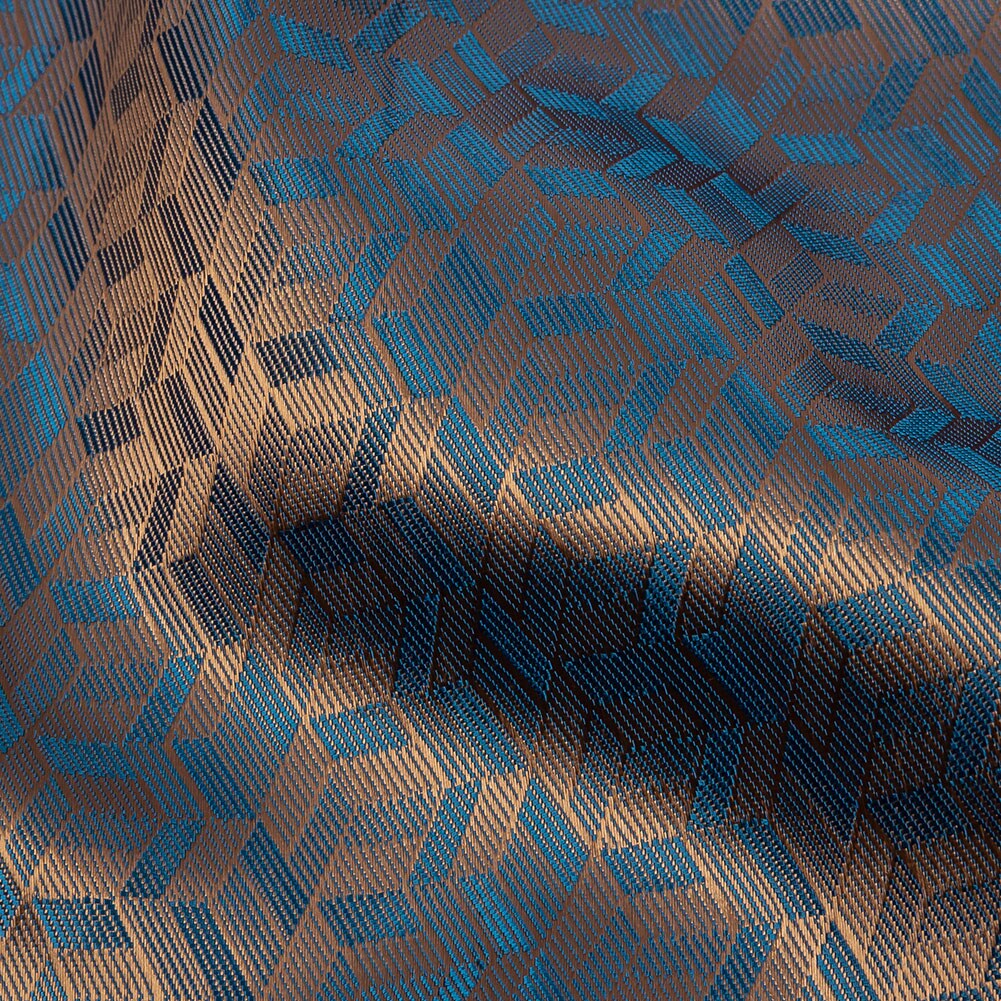 1 Yard Geometric Jacquard Lining Fabric – Blue and Beige Bi-Color 55" Width