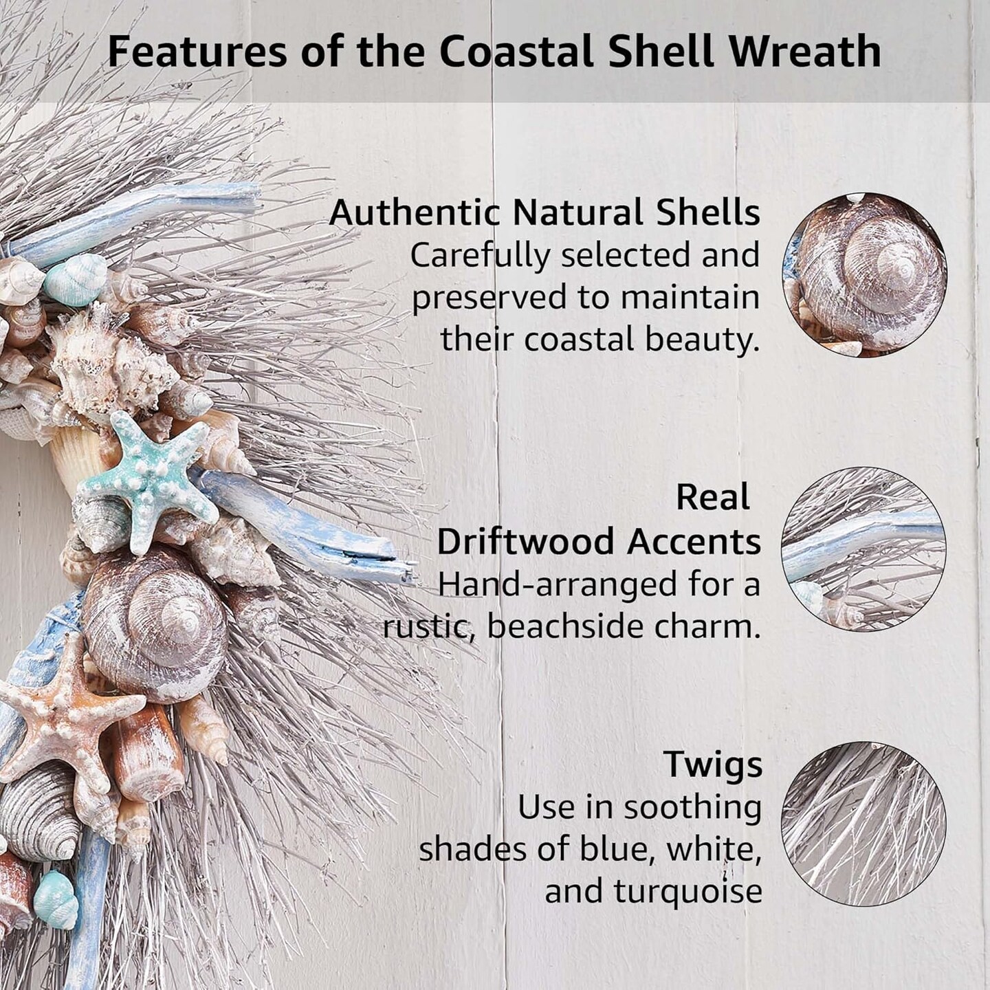 Coastal Shell Wreath 20&#x22; Handcrafted Christmas Wreath Gift -Holiday Tree