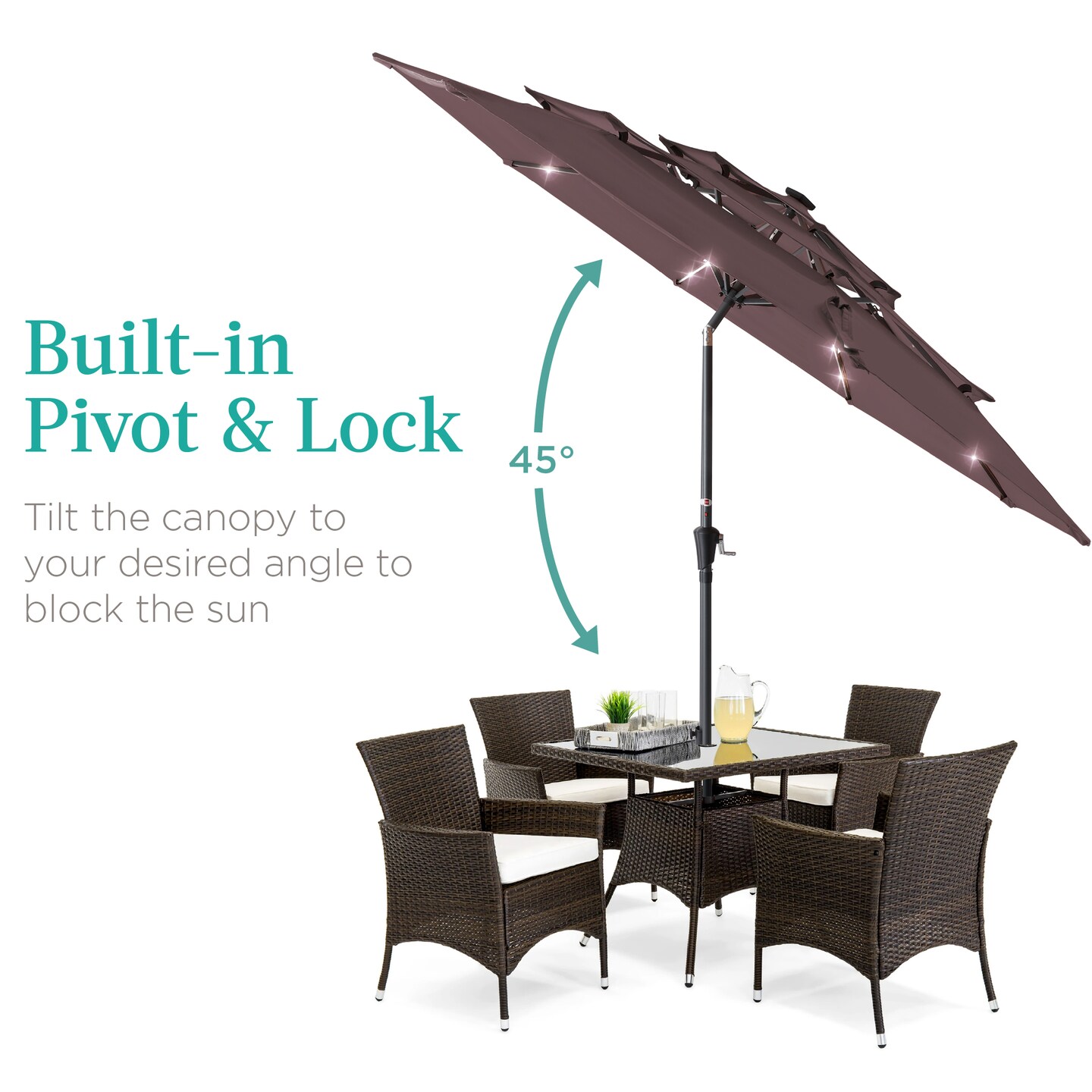Best Choice Products 10ft 3-Tier Solar Patio Umbrella w/ 24 LED Lights, Tilt Adjustment, Easy Crank