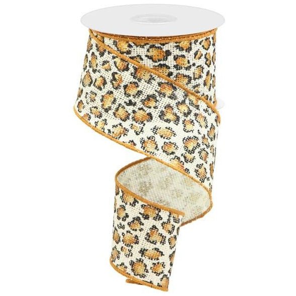 2.5&#x22; Metallic Leopard Print Burlap Ribbon: Off White (10 Yards)