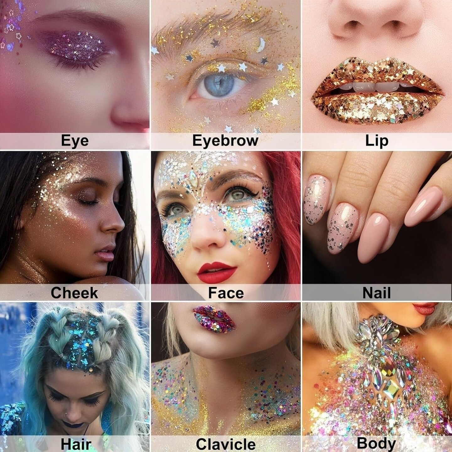 11-Color Holographic Mermaid Glitter Stick – Chunky Face & Body Glitter Gel for Hair, Eyes, Lips | Music Festival, Concert, Rave & Party Makeup
