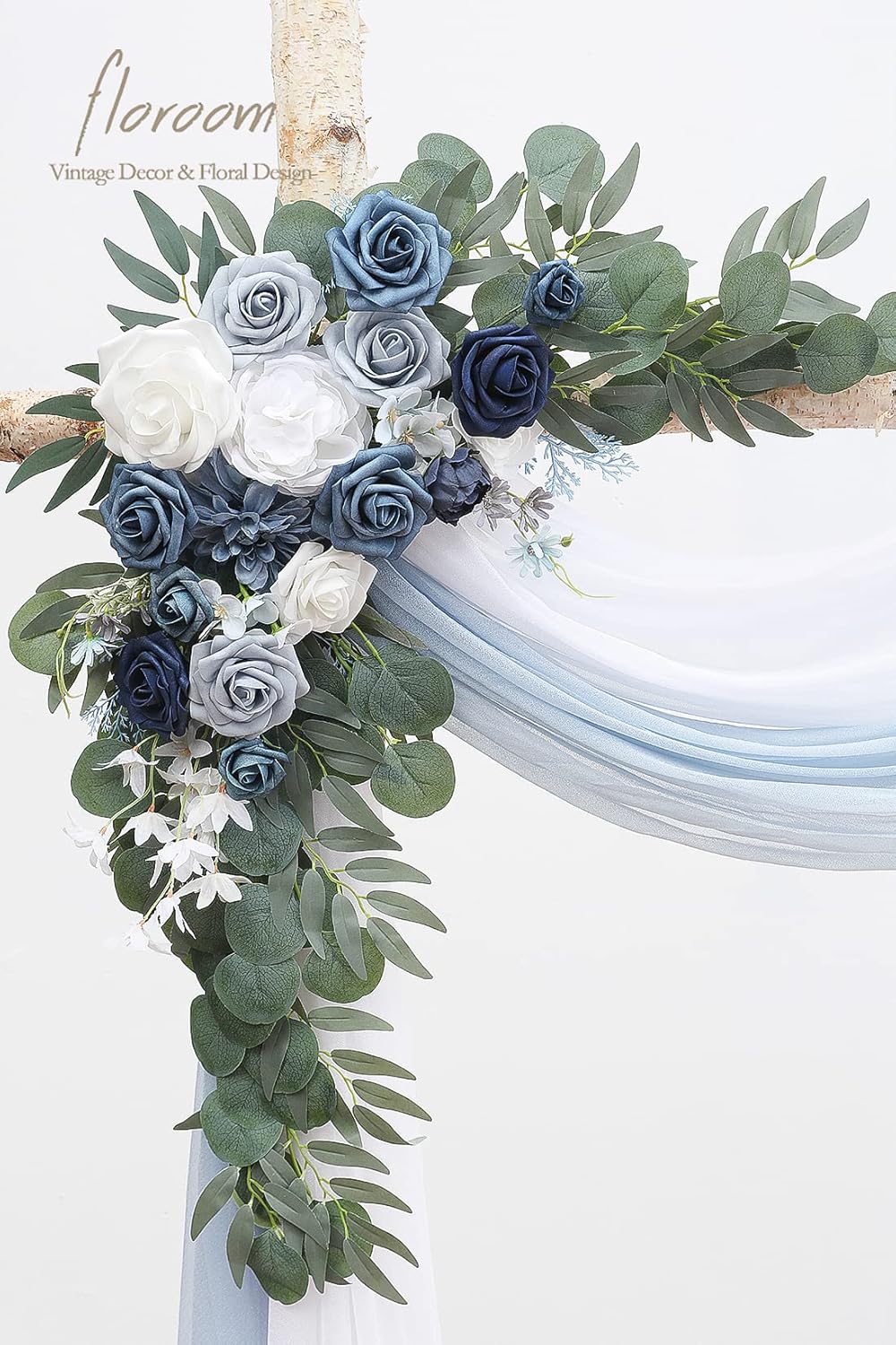 Artificial Dusty Blue &#x26; Navy Blue Floral Swag Arrangement