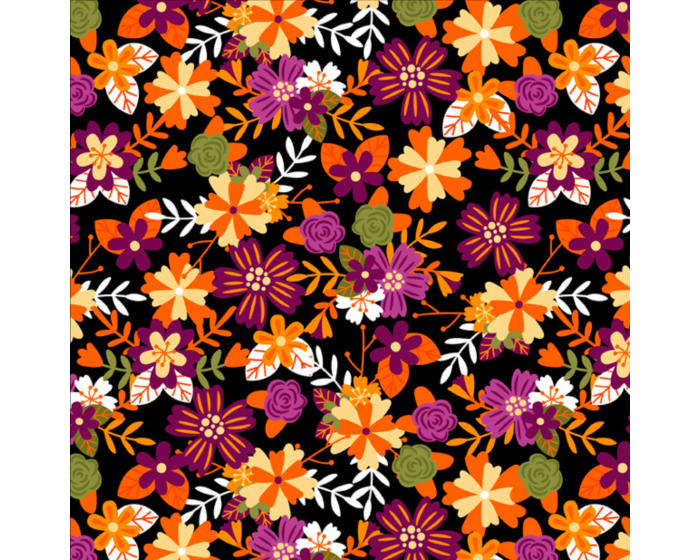 Halloween Flowers Cotton Fabric| By the Yard | Sewing and Crafting | 44 inches wide