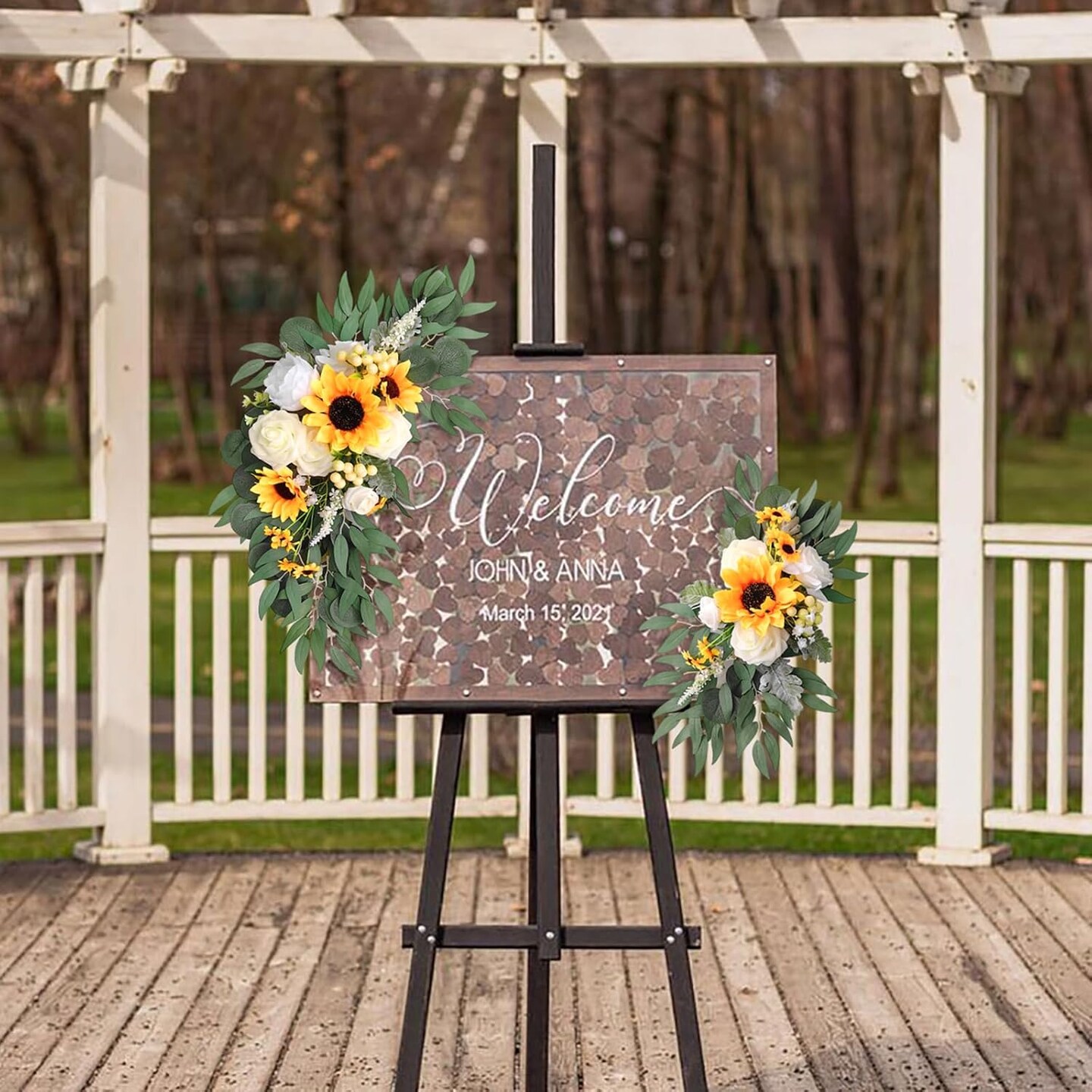 Artificial Sunflower Floral Swag Set of 2,Wedding Sign Flower Arrangements Rose