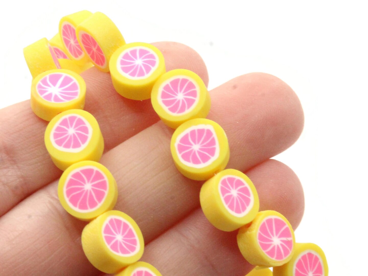 39 9mm Pink Grapefruit Citrus Fruit Polymer Clay Mixed Color Small Coin Beads