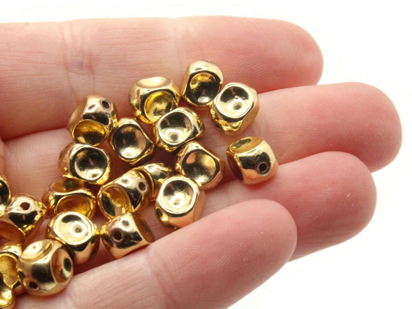 35 8mm Dimpled Rectangle Vintage Gold Plated Plastic Beads