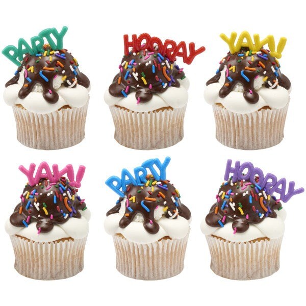 24 Count Balloon Cupcake Toppers for Birthday Party Colorful Celebration Decorations Plastic