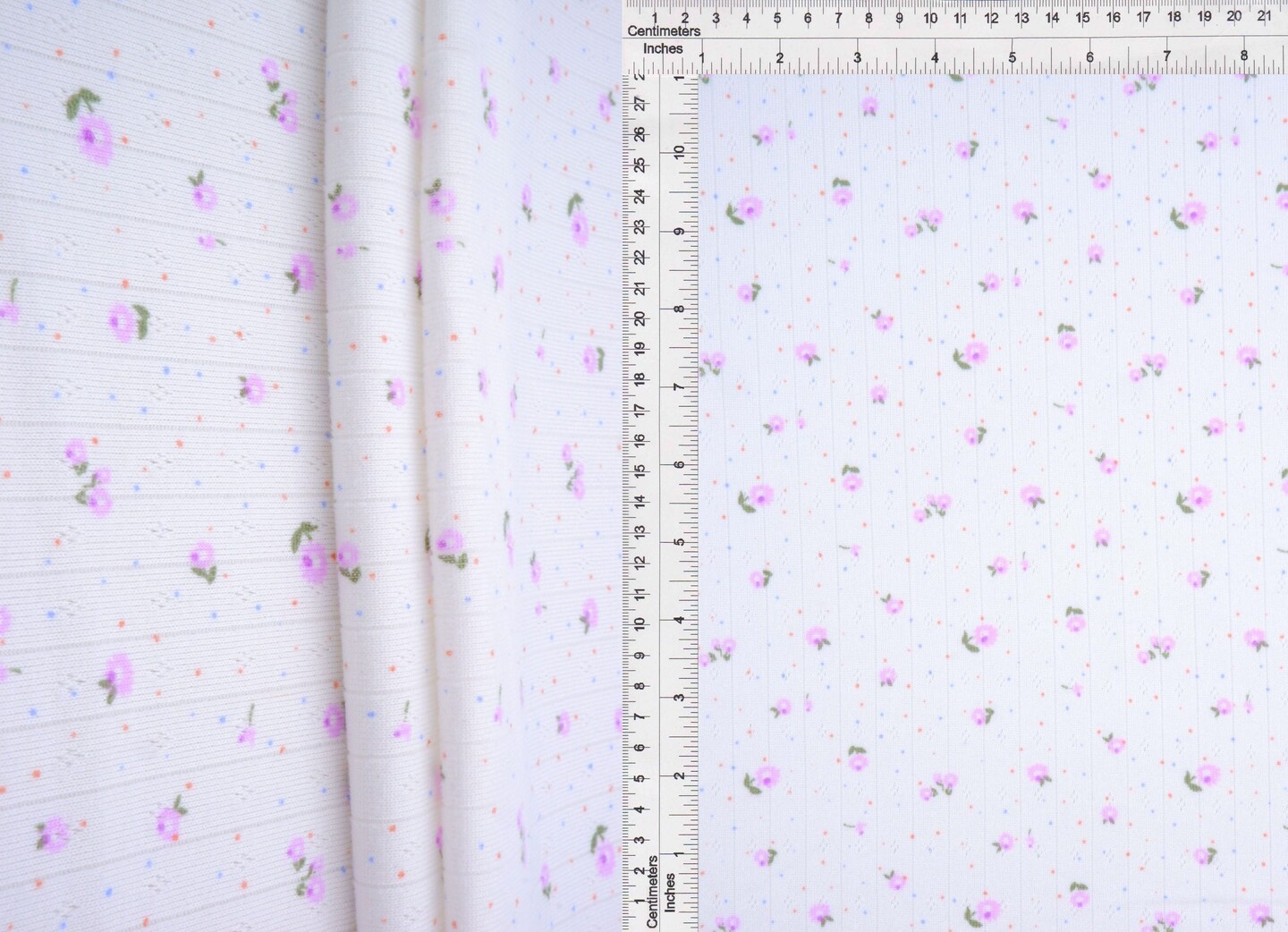 1 Yard Cotton Style Pointelle Ditsy Print Fabric, 220 GSM Poly Spandex Knit 58/60&#x22; Width