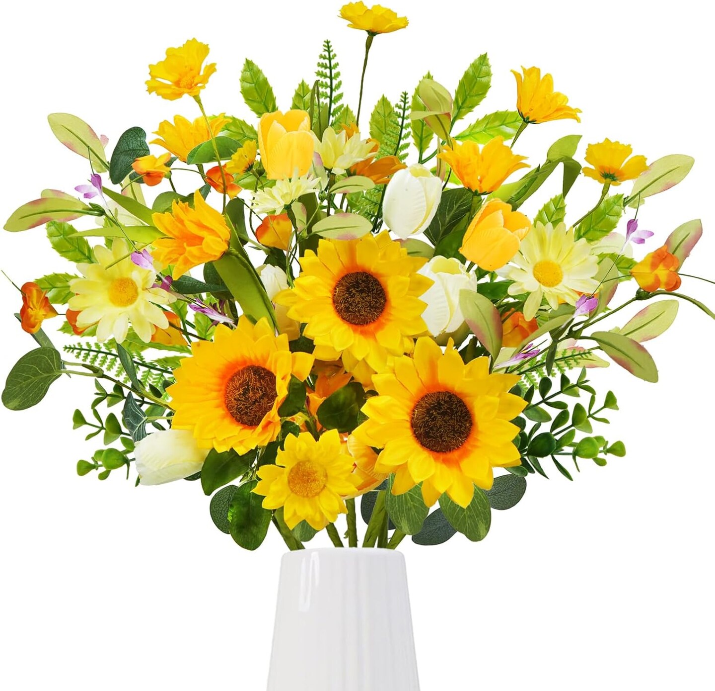 6pcs Sunflower Artificial Flowers Bouquets with Fake Yellow Tulips